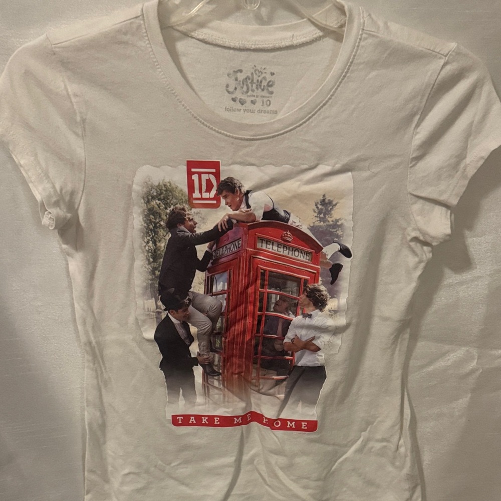 Justice White Tee with One Direction 1D take me home size 10 vintage collectible